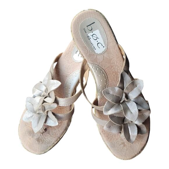 BOC Born Concept Women’s Size 7 US Leather Cork Wedge Floral‎ Slip On Sandals - Picture 2 of 6